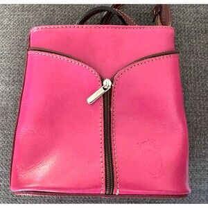 Italian Leather Vera Pelle Crossbody Handbag Purse Bag Magenta Fuchsia